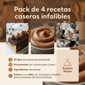 Pack 4 recetas (3+1) Postres fáciles (PDF+Video) con 1 mes de asesoría